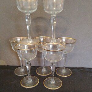 Glastonbury Lotus Cordial Glass, Gold Band, Set of 7